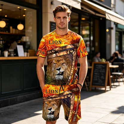Men's Casual Animal Graphic T-Shirt and Shorts Set