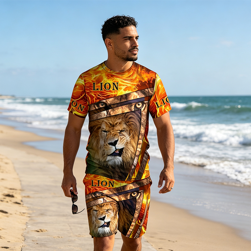 Men's Casual Animal Graphic T-Shirt and Shorts Set