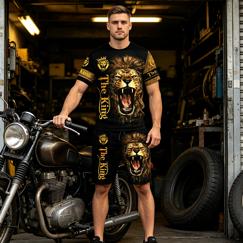 Men's Casual Animal Graphic T-Shirt and Shorts Set