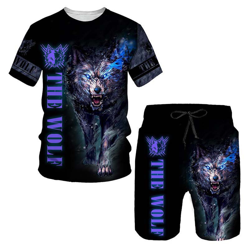 Men's Casual Animal Graphic T-Shirt and Shorts Set