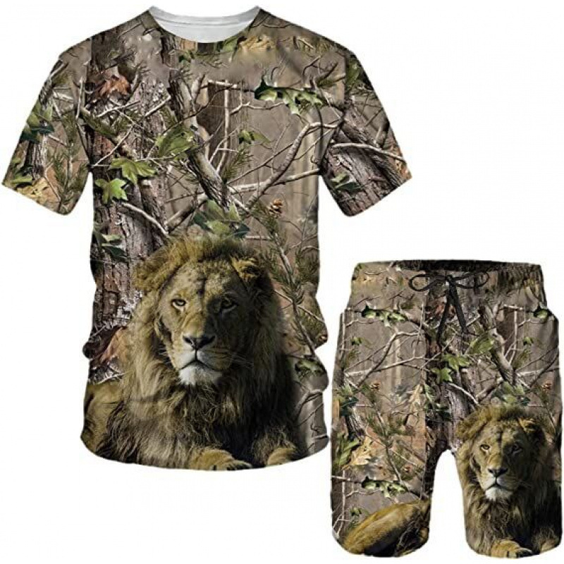 Men's Casual Animal Graphic T-Shirt and Shorts Set