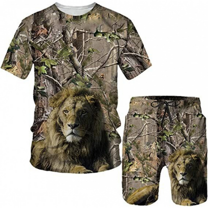 Men's Casual Animal Graphic T-Shirt and Shorts Set