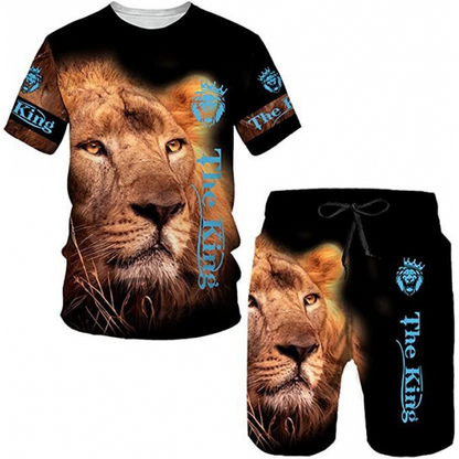 Men's Casual Animal Graphic T-Shirt and Shorts Set