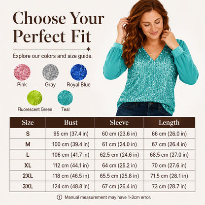 Women's Elegant Sequin V-Neck Top
