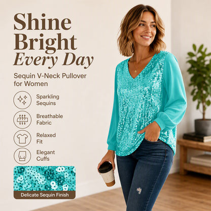 Women's Elegant Sequin V-Neck Top