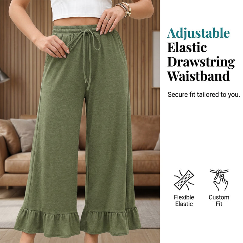 Women's Casual Wide-Leg Pants with Ruffle Hem
