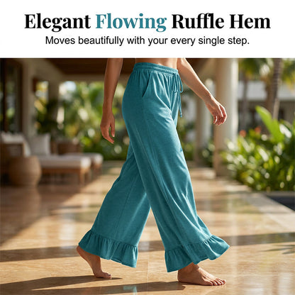 Women's Casual Wide-Leg Pants with Ruffle Hem