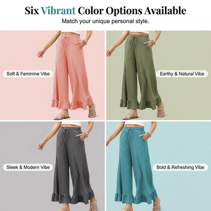 Women's Casual Wide-Leg Pants with Ruffle Hem