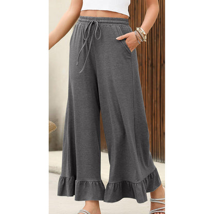 Women's Casual Wide-Leg Pants with Ruffle Hem