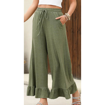 Women's Casual Wide-Leg Pants with Ruffle Hem
