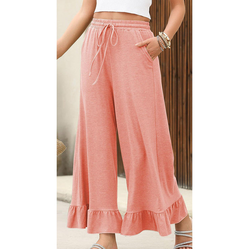 Women's Casual Wide-Leg Pants with Ruffle Hem