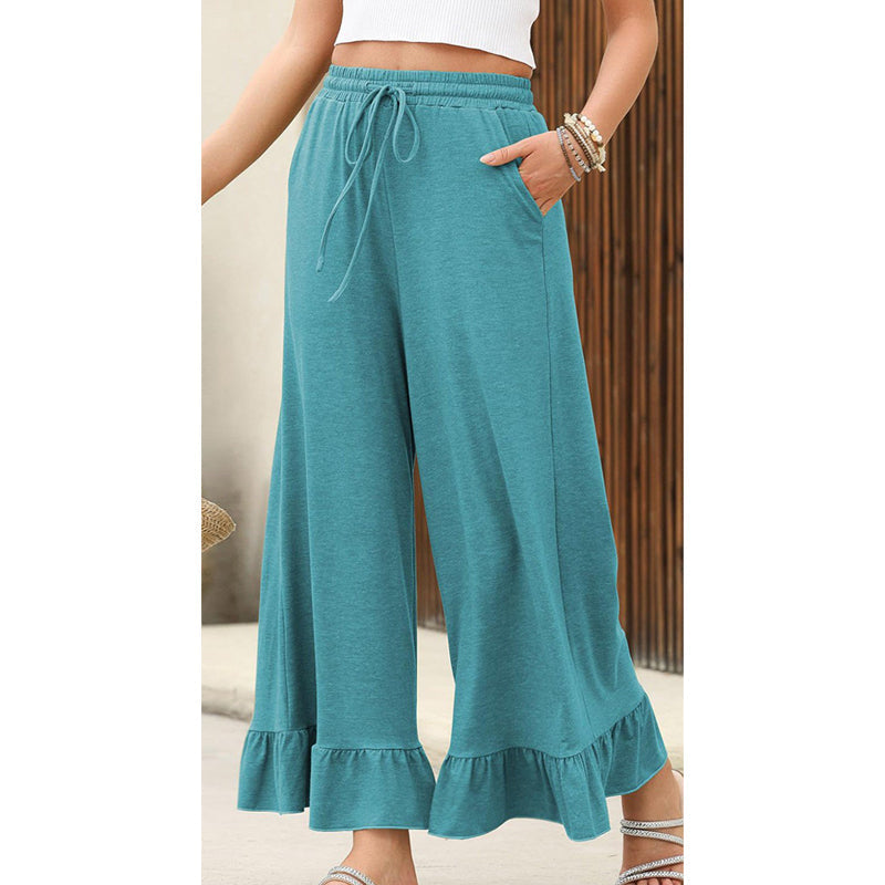Women's Casual Wide-Leg Pants with Ruffle Hem
