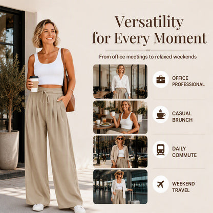 ⌛Limited-Time Offer✨Women's Casual Flowy Pleated Wide-Leg Pants – Flowy Relaxed Fit Pants For Effortless Everyday Elegance🤍