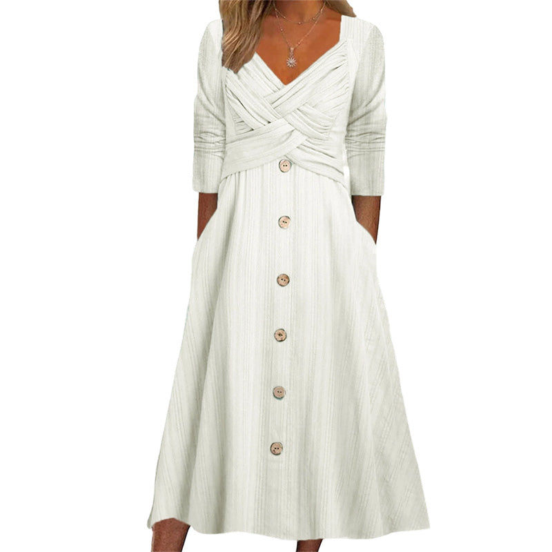 👖✨ Women's Casual Cross-Front V-Neck Cotton Dress