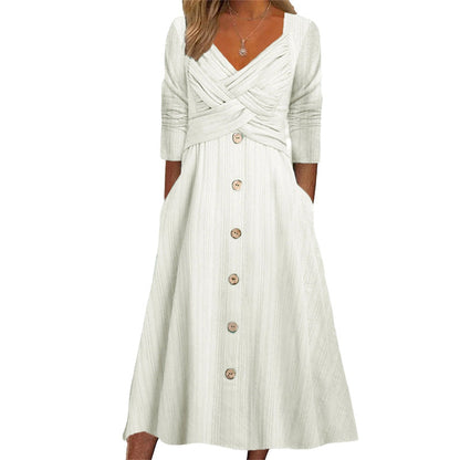 👖✨ Women's Casual Cross-Front V-Neck Cotton Dress