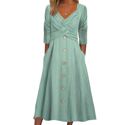 👖✨ Women's Casual Cross-Front V-Neck Cotton Dress