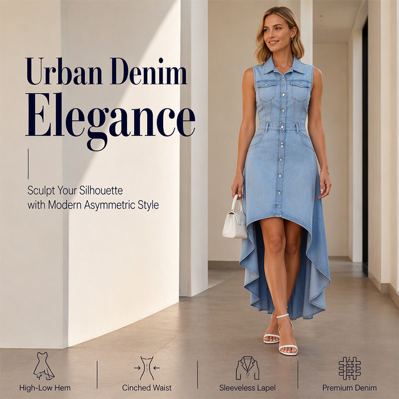 ✨ Women's Sleeveless Denim Midi Dress – Chic Asymmetrical Hem For Effortless Everyday Style 👗