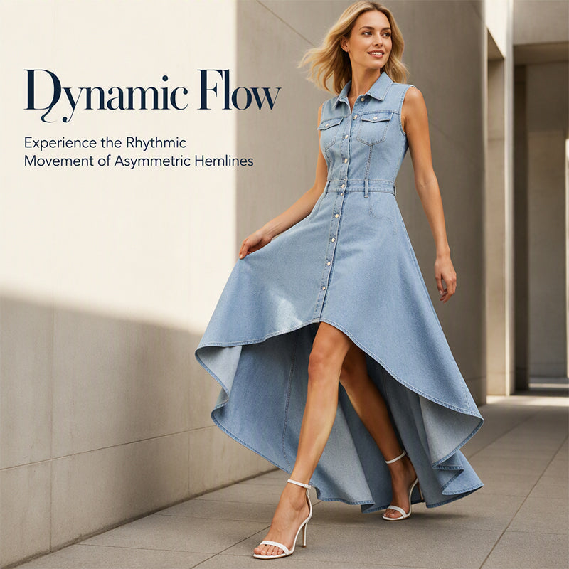 ✨ Women's Sleeveless Denim Midi Dress – Chic Asymmetrical Hem For Effortless Everyday Style 👗