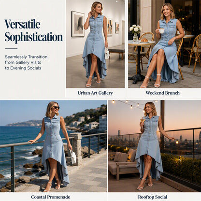 ✨ Women's Sleeveless Denim Midi Dress – Chic Asymmetrical Hem For Effortless Everyday Style 👗