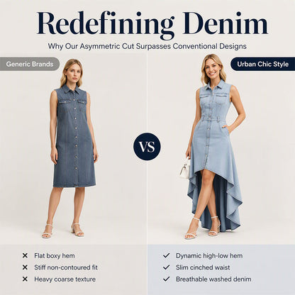 ✨ Women's Sleeveless Denim Midi Dress – Chic Asymmetrical Hem For Effortless Everyday Style 👗