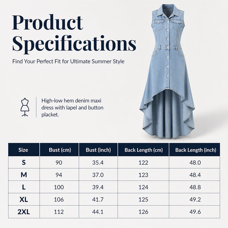 ✨ Women's Sleeveless Denim Midi Dress – Chic Asymmetrical Hem For Effortless Everyday Style 👗