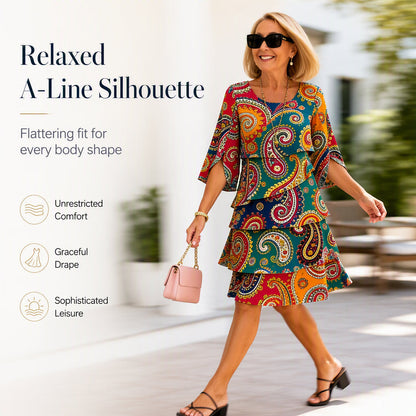 ⌛Limited-Time Offer-Women's Ethnic Print V-Neck Tiered Dress