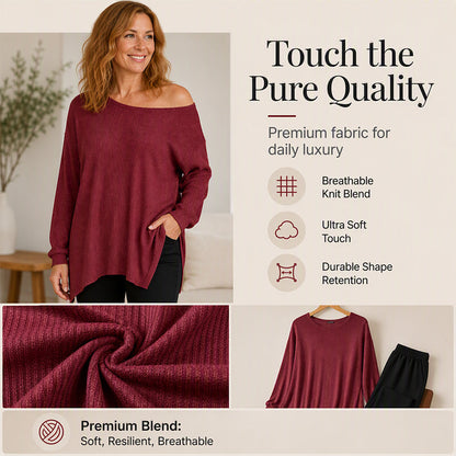 👚New Arrivals - Off-Shoulder Blouse with Side Split – Flowing Drape & Modern Edge for Any Casual Occasion