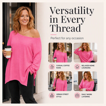 👚New Arrivals - Off-Shoulder Blouse with Side Split – Flowing Drape & Modern Edge for Any Casual Occasion
