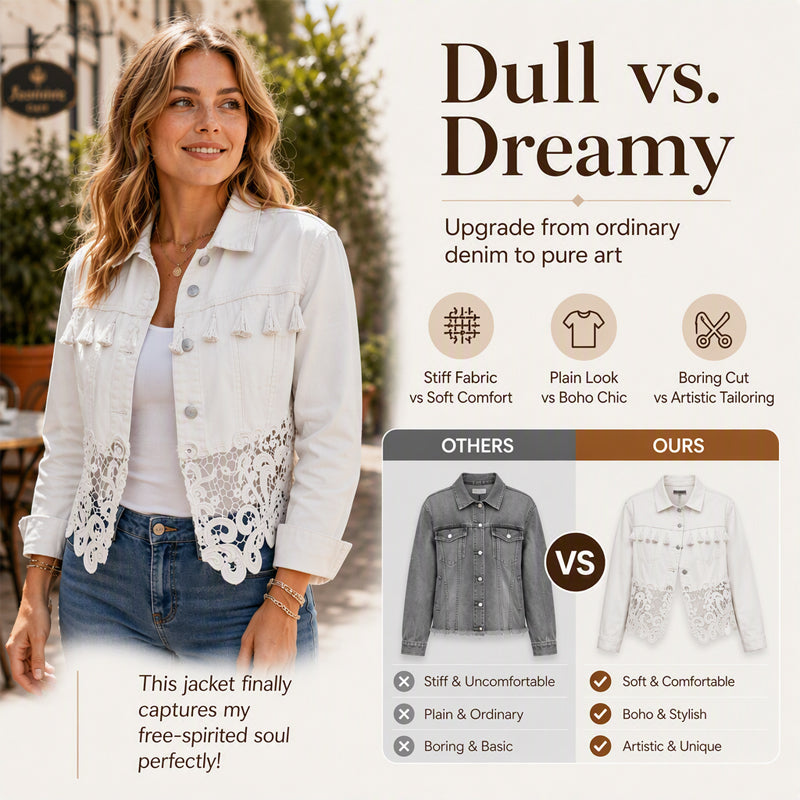⏰Last Day Sale 50% Off 💃 Women's Lace Stitching Denim Jacket