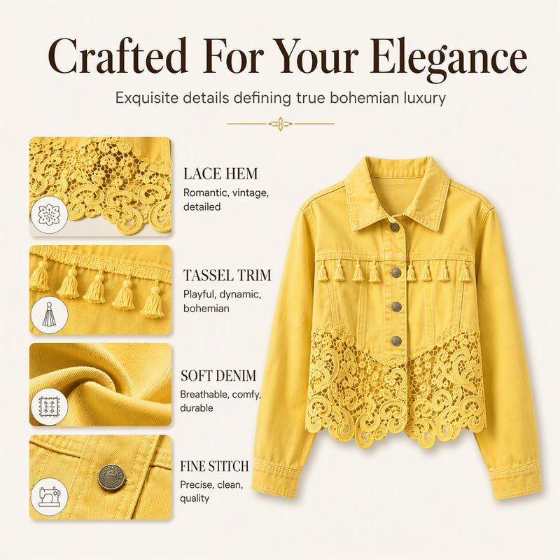⏰Last Day Sale 50% Off 💃 Women's Lace Stitching Denim Jacket