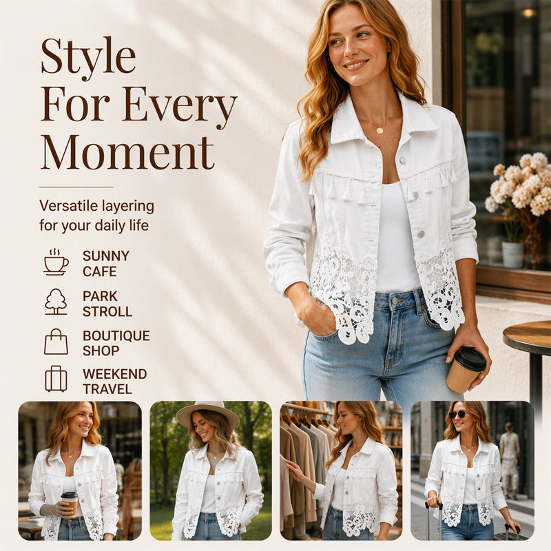 ⏰Last Day Sale 50% Off 💃 Women's Lace Stitching Denim Jacket