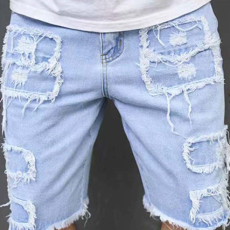 Men's Ripped Denim Shorts with Frayed Details