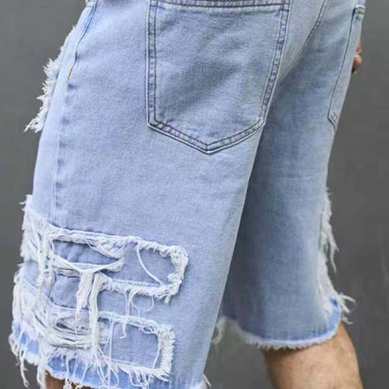Men's Ripped Denim Shorts with Frayed Details
