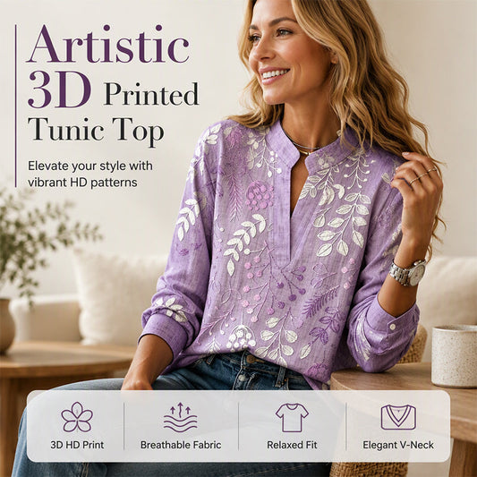 👚 Women's Printed V-Neck Long Sleeve Pullover Casual Top – Easy Style, Everyday Comfort