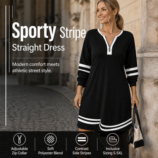 👗Women's Casual Striped Half-Zip Long Sleeve Dress – Effortless Style Meets Everyday Comfort