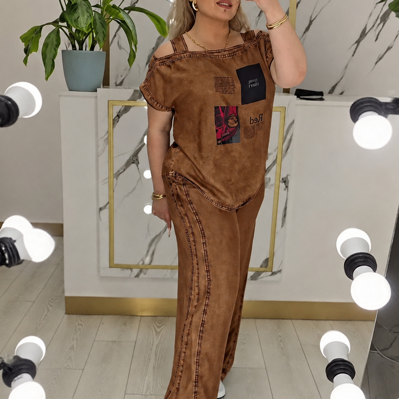 🍂 Women's Off Shoulder Top & Wide Leg Pants