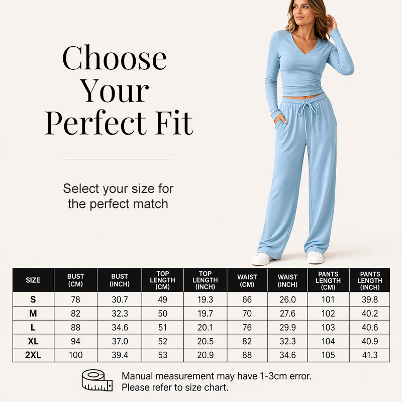 👚 Women's V-Neck Long-Sleeve Top & Wide-Leg Pants Set – Effortless Autumn Elegance