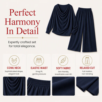 🍂 Women's Cowl Neck Top and Wide-Leg Pants Set – Effortless Elegance for Autumn