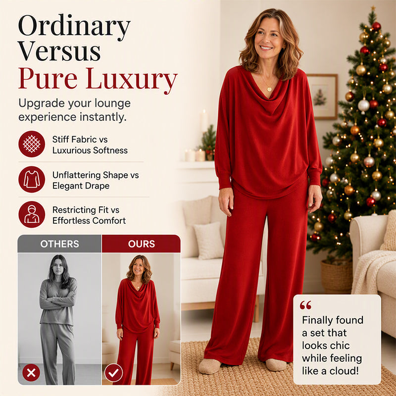 🍂 Women's Cowl Neck Top and Wide-Leg Pants Set – Effortless Elegance for Autumn