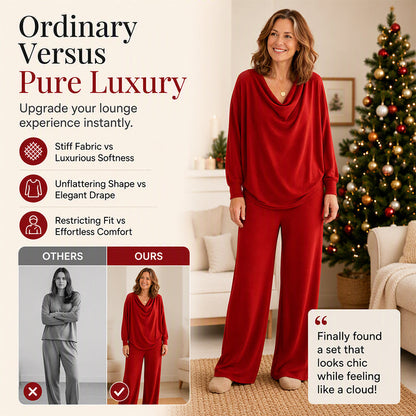 🍂 Women's Cowl Neck Top and Wide-Leg Pants Set – Effortless Elegance for Autumn