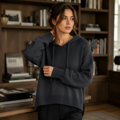 🍂 Women’s Casual Hooded Knit Sweater – Cozy Comfort Meets Effortless Autumn Style