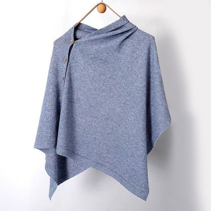 Women's Cozy Asymmetrical Poncho with Button Details