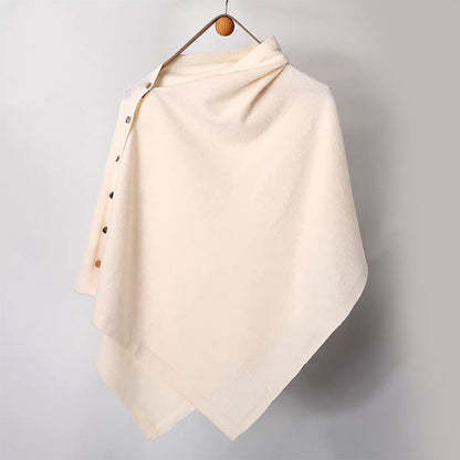 Women's Cozy Asymmetrical Poncho with Button Details