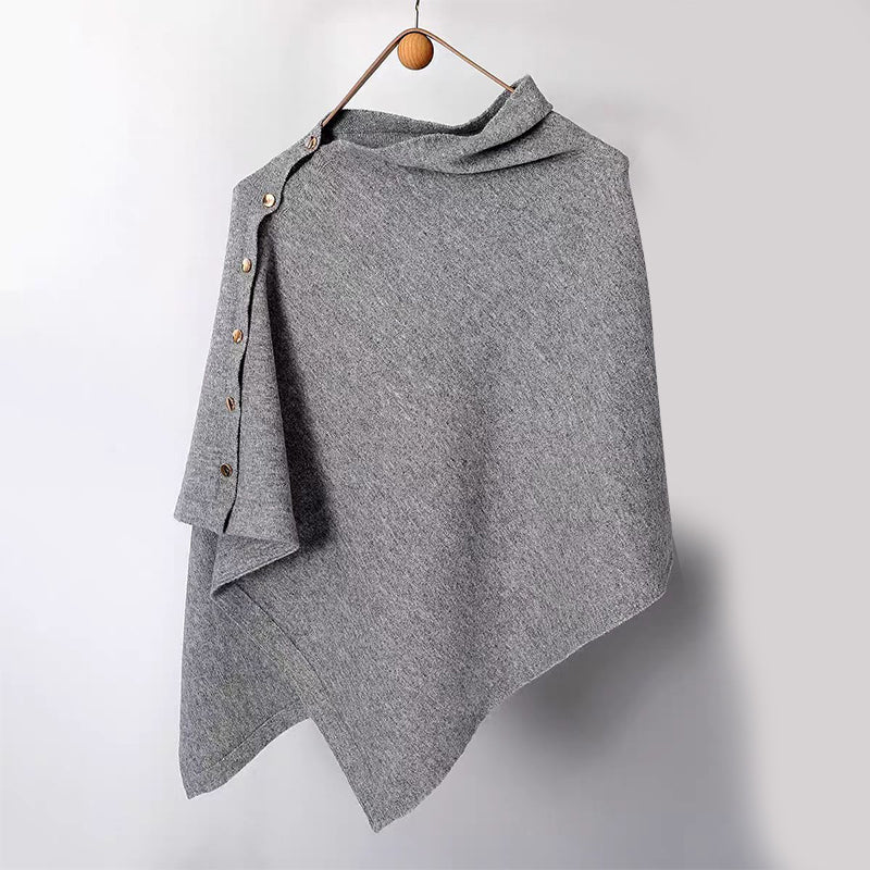 Women's Cozy Asymmetrical Poncho with Button Details