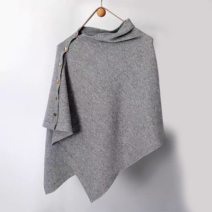 Women's Cozy Asymmetrical Poncho with Button Details
