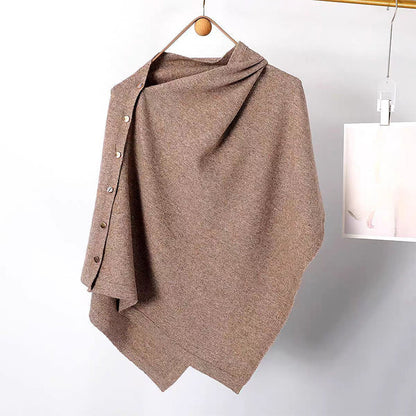Women's Cozy Asymmetrical Poncho with Button Details