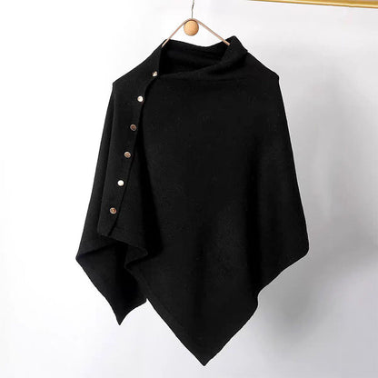 Women's Cozy Asymmetrical Poncho with Button Details