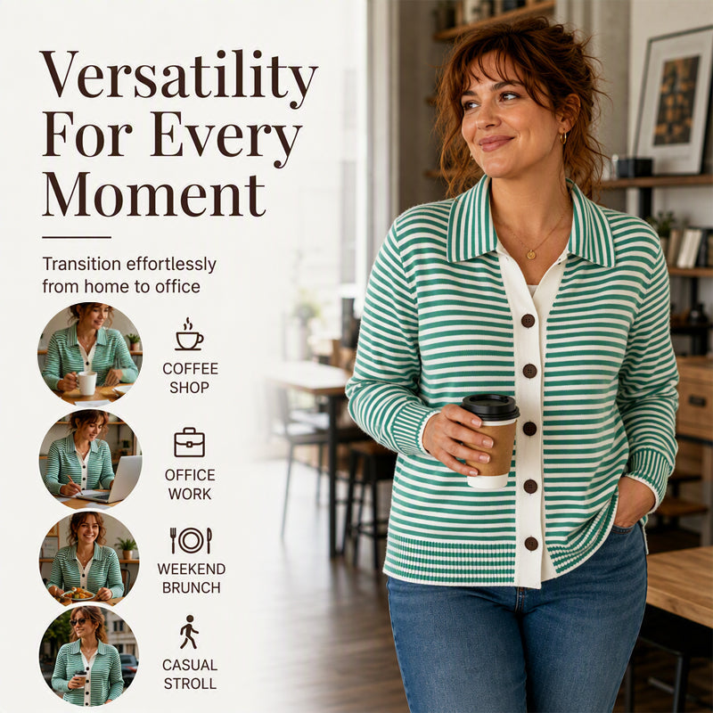 🍂 Women's Striped Knit Cardigan – Cozy Layers & Effortless Autumn Style