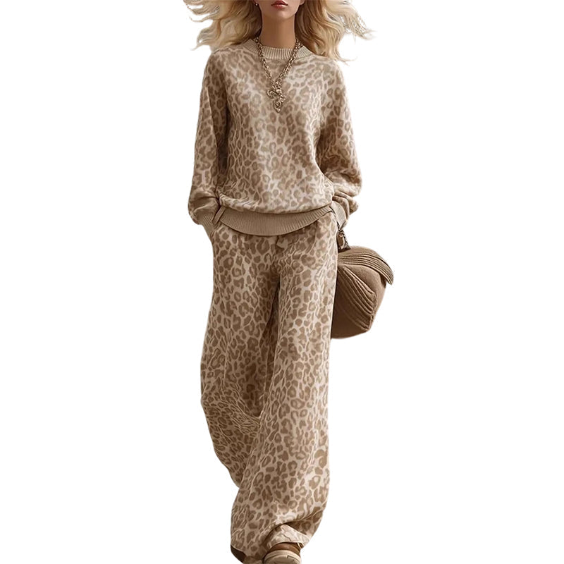 🌸Hot Sale💖Women's Leopard Print Sweatshirt & Wide-Leg Pants Set