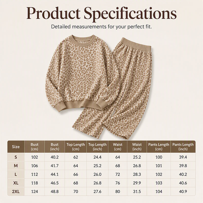🌸Hot Sale💖Women's Leopard Print Sweatshirt & Wide-Leg Pants Set
